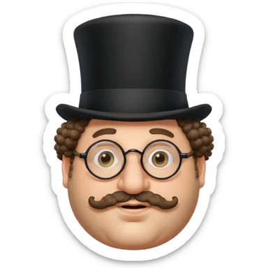 Fat Jewish man with curly hair a top hat glasses and a large nose  sticker