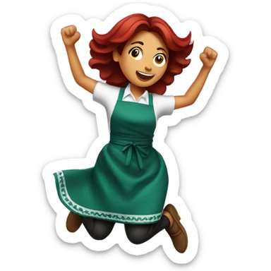 Straight dark red hair mexican woman with kitchen apron jumping in celebration  sticker