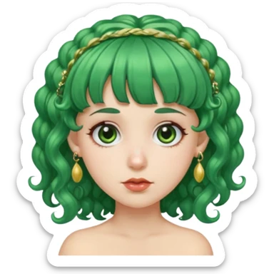 green curly  haired with hair bangs big head accessory big nose mid size ear old piercing  sticker