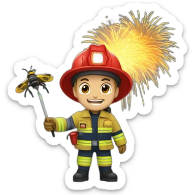 fireman with firefly and fireworks sticker