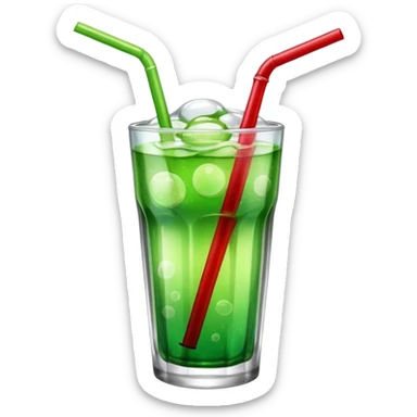Create an emoji with a clear rounded glass, bright transparent green soda with fine bubbles, a smooth vanilla scoop, a glossy red cherry, and a black straw, using vibrant colors, soft shading, and clear glass highlights.
 sticker