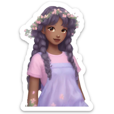 Dreamy pretty shiny colorful girl in nature pastelcore kawaii aesthetic sticker