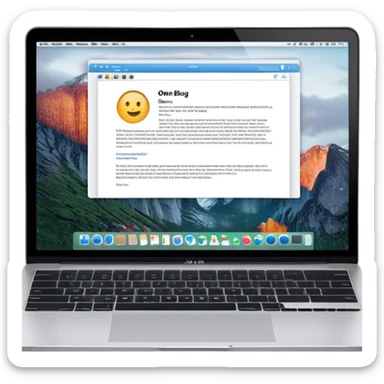 Create an emoji representing blogging as a form of content creation. The design should feature a laptop or desktop computer with an open blog page on the screen, showing visible text and perhaps a photo or graphic. Do not include any emojis or smiley faces. Make the background transparent. sticker