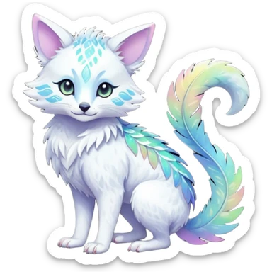 Colorful dark tropical iridescent pastel white glorious divine exotic cute cool beautiful shiny beautiful fantasy-vernid-Trico-oncilla-animal-Fakémon-hybrid-fursona (full body) sticker