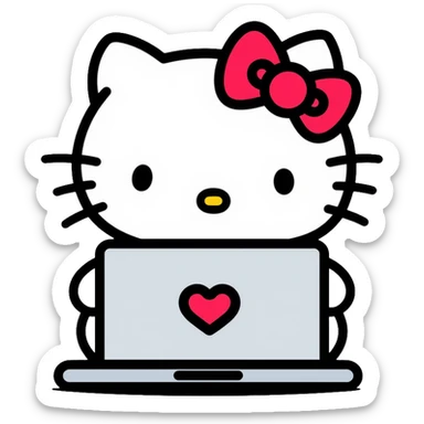 Hello Kitty using a computer laptop sticker