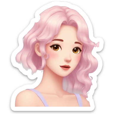 Gorgeous pastel anime style lady with blushing face and butterflies aesthetic trending style sticker