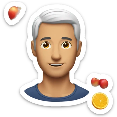 man with fruit sticker