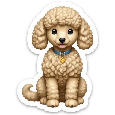 cinematic-[poodle]-realistic-full-body-sitting-emoji,-tail-resting-loosely-beside-its-paws,-head-tilted-dramatically, -curly-[cream]-fur,-simplified-yet-realistic-focused-features,-highly-detailed,-glowing-with-an-almost-sarcastic-glow sticker