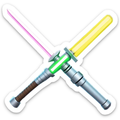 Clash of Clans aesthetic: Cinematic heroic Star Wars light sabre Emoji, rendered in a 3D vector-style similar to standard emojis with minimal shading and bold, simplified shapes. A compact, vibrant energy blade with a neon-hued, glowing edge . Stylized with a touch of interstellar elegance and a soft glowing outline, capturing the essence of a legendary energy blade with a friendly, playful manner! sticker
