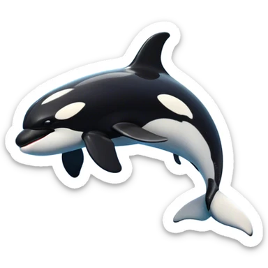 Meme-Worthy Breaching orca Portrait Emoji, Bursting powerfully out of the ocean with an impressive, high-energy leap, showcasing a sleek black-and-white body glistening with water droplets and dynamic, arched posture, Simplified yet exhilaratingly expressive features, highly detailed, glowing with a vibrant marine energy, high shine, bold and full of life, stylized with an air of untamed ocean spirit, soft glowing outline, capturing the essence of an orca mid-breach, radiating pure, unstoppable aquatic power! sticker