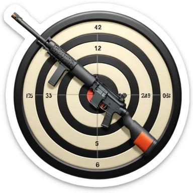 A detailed image of an AR-15 aimed at a target, with the target's concentric rings clearly visible. The focus is on the precision and accuracy of the sport, with the rifle positioned in front of a neutral background, emphasizing the equipment and the competitive nature of shooting. sticker