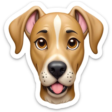 Cinematic Comical Fawn Great Dane Portrait Emoji, Head tilted dramatically with an exaggeratedly amused expression, featuring a sleek fawn Fur, wide, expressive amber eyes filled with playful disbelief, Simplified yet hilariously expressive features, highly detailed, glowing with a slightly sassy glow, high shine, dramatic yet playful, stylized with an air of cheeky mischief, bright and endearing, soft glowing outline, capturing the essence of a spirited and over-the-top guardian, so meme-worthy it feels like it could side-eye its way into internet fame instantly! sticker