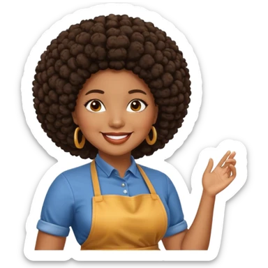 Mujer curvy afro, con vestimenta cómoda y delantal sticker