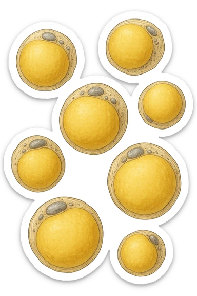adipociti (cellule gialle) anatomiche realistiche fluttuano in aria sticker