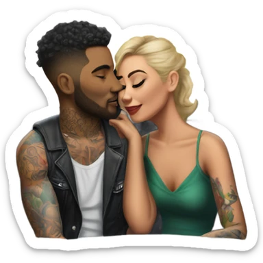 Hyper Realistic gorgeous woman and handsome tattooed man kissing in the front seat of a car sticker