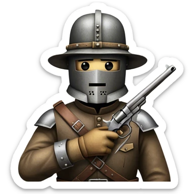 Cinematic Realistic Ned Kelly Portrait Emoji, depicted as the legendary Australian bushranger in his iconic homemade iron helmet and armor, gripping a revolver with a defiant stance. The scene is rendered with gritty textures and dramatic, shadowed lighting, evoking the lawless frontier and his rebellious, fearless legacy. sticker