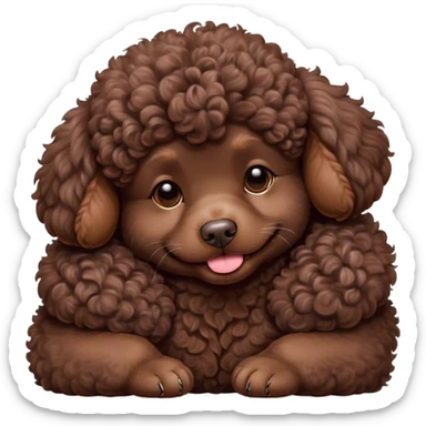Meme-Worthy Cute Sleeping Chocolate Poodle Portrait Emoji, Head resting peacefully with a contented smile, showcasing a delightfully elegant build and a luxuriously soft, curly chocolate Fur, eyes shut in a serene nap, Simplified yet hilariously adorable features, highly detailed, glowing with a soft, drowsy light, high shine, relaxed and utterly lovable, stylized with an air of playful laziness, bright and heartwarming, soft glowing outline, capturing the essence of a comically sleepy companion, so meme-worthy it feels like it could instantly become the next viral sensation of adorable slumber! sticker