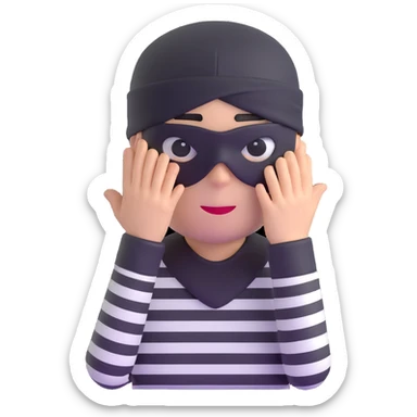 character with black and white striped shirt, black beanie, black mask over eyes sticker