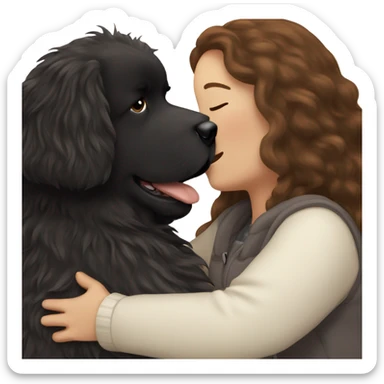 fluffy black newfoundland hugging white girl with long brown hair sticker