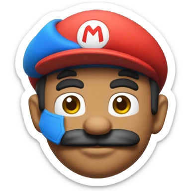 Mario plumber and he is short he is normal skin colored black mustache red hat that says a letter M on it and blue pants with little yellow knobs on them and a red jacket  sticker