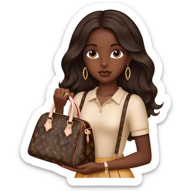  Dark Brown girl with long dark brown medium wavy hair carrying a Louis Vuitton bag on her arm sticker