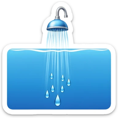 "A clean emoji icon of a shower with a rainfall head running with blue water falling downward in streams, no droplets, minimal flat design, bright and refreshing colors, transparent background" sticker
