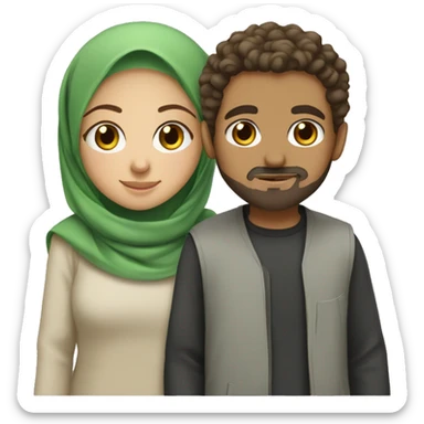 Muslim couple girl with green eyes and hijab and a guy with brown eyes and curly hair and a goatee with a beard  sticker