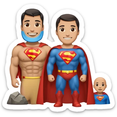 a moai emoji with a superman cape with the original face or the moai emoji with a super man saving people vibe like the superman there is some man waiting in the sky meme but then with moai sticker