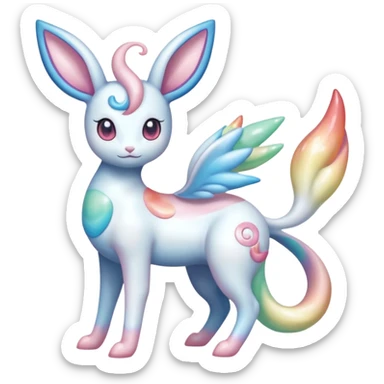 Pearlescent Milky-White Opalescent Rainbow-Tinted Soft-Glowing Celestial Sylveon-Milotic-Cresselia-Fakémon-creature (full body) sticker