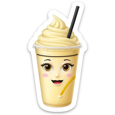 banana milkshake in a take-out cup with glassess and long lashes sticker