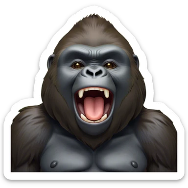 Cinematic Cute Yawning Gorilla Portrait Emoji, Head tilted slightly with a dramatic, wide-open yawn, showcasing a thick, velvety Fur with drowsy, half-closed eyes and a relaxed, open expression, Simplified yet irresistibly adorable features, highly detailed, glowing with a soft, cozy jungle glow, high shine, relaxed yet expressive, stylized with a dash of whimsical primate charm, soft glowing outline, capturing the essence of a drowsy yet affectionate guardian that appears ready to stretch out for a nap! sticker