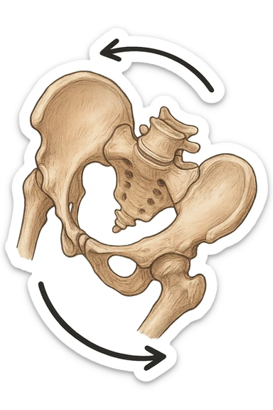 Bacino anatomico ruotato in senso orario con le frecce per far capire sticker