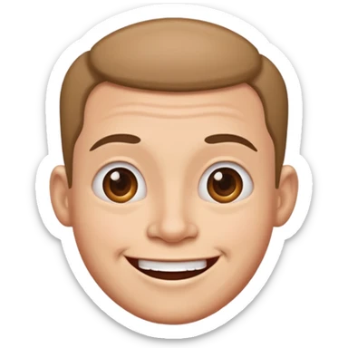 Funny caricature style cartoon, big head, happy face sticker