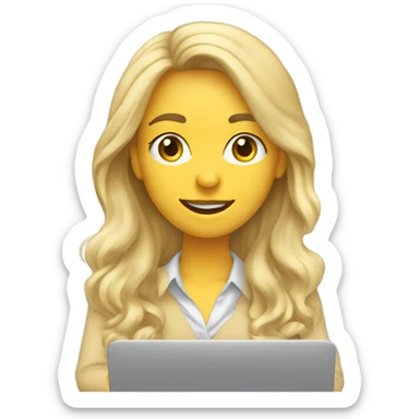English teacher (woman blond long hair wavy teaching online on her laptop) without glasses sticker