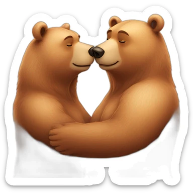 Female bear and male bear kissing, face only, with hearts above them sticker