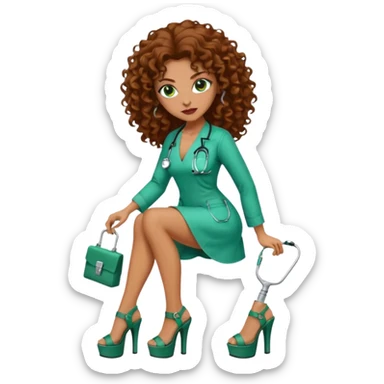 Sensual Spanish Lilith core evil surgeon. Surgeon has green eyes brown long curly hair with 7 inch platform heels.she is a  Surgeon that works for the cartel sticker