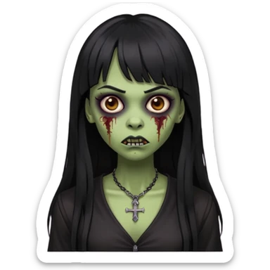 vampira gótica parda zumbi de cabelo longo e preto e franja e roupa com decote sticker
