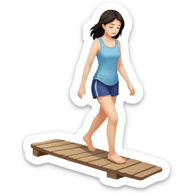 Dunkelhaarige frau wie sie am strand in etwas reintritt und sich verletzt sticker