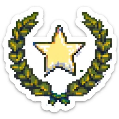 pixel art badge for first place with a laurel wreath and star, pixelated style sticker