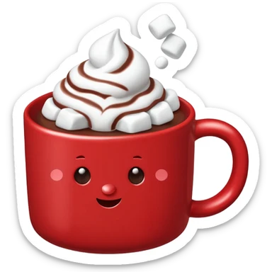 red mug of hot chocolate with marshmallows sticker