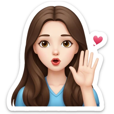  beautiful pale brunette girl with long hair sending a blowing kiss sticker