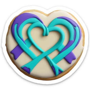 Purple teal Suicide awareness ribbon, heart cookie sticker