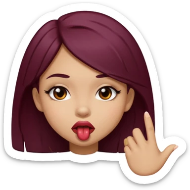 Brown light skin girl straight black/marroon hair biting her lips and blushing sticker