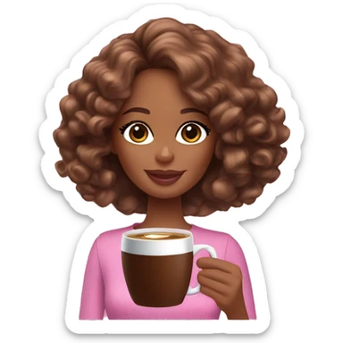 Barbie girl with brown curly hair drinking coffee  sticker