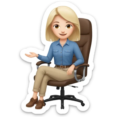 Feeling relaxed and happy at office for woman with a smile on face and with a calm attitude , aligned in a working chair sticker