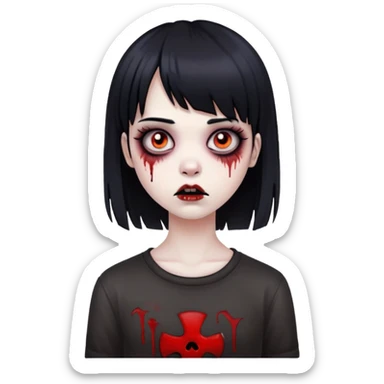 girl zombie with black hair w emo bangs sticker