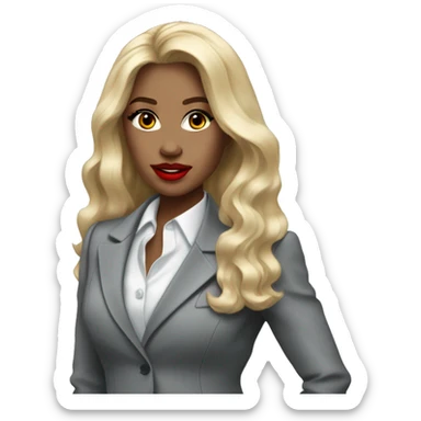 Blonde long hair with red lips Tiffany diamond seller in a grey suit sticker