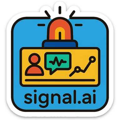 icon for a product called signal.ai, a dashboard for first responders, modern, tech-inspired, with emergency and communication motifs, clean lines, bold colors sticker