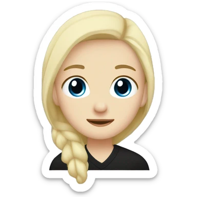 Blonde girl with blue eyes in black sweater and an east asian man with black hair and black eyes hugging sticker