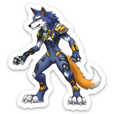  Cool Edgy Colorful Anthro War-Digimon-Fakemon-Wolf with edgy markings full body sticker